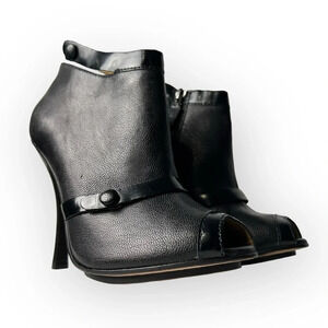 L.A.M.B Black Leather  Peep Toe Ankle Booties 8